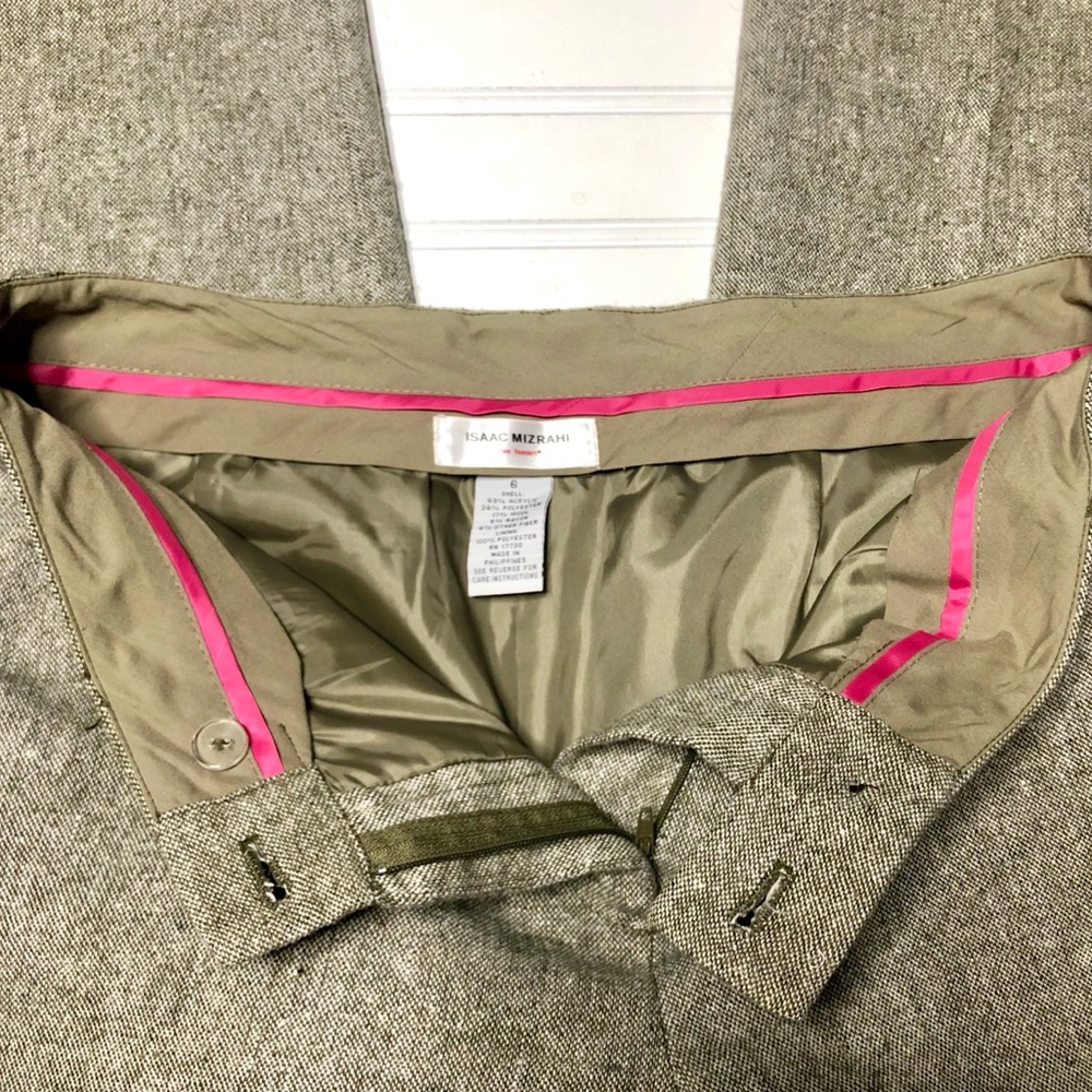 Isaac Mizrahi Olive Green Tweed Trousers Size 6 - Picture 6 of 8